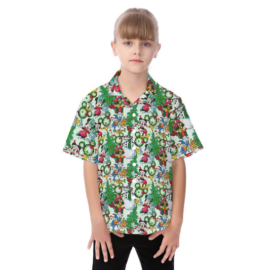 Mouse Friends Christmas Decorations - Kid's Hawaiian Button Up Shirt
