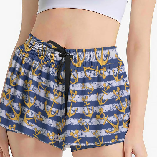 Nautical Mouse Ear Anchors - Women's Flowy Pocket Shorts