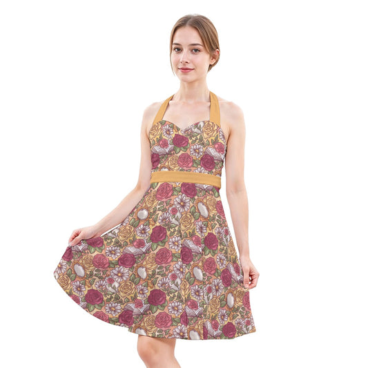 Fairytale Florals – Timeless Tale Blooms - Women's Halter Vintage Pocket Dress