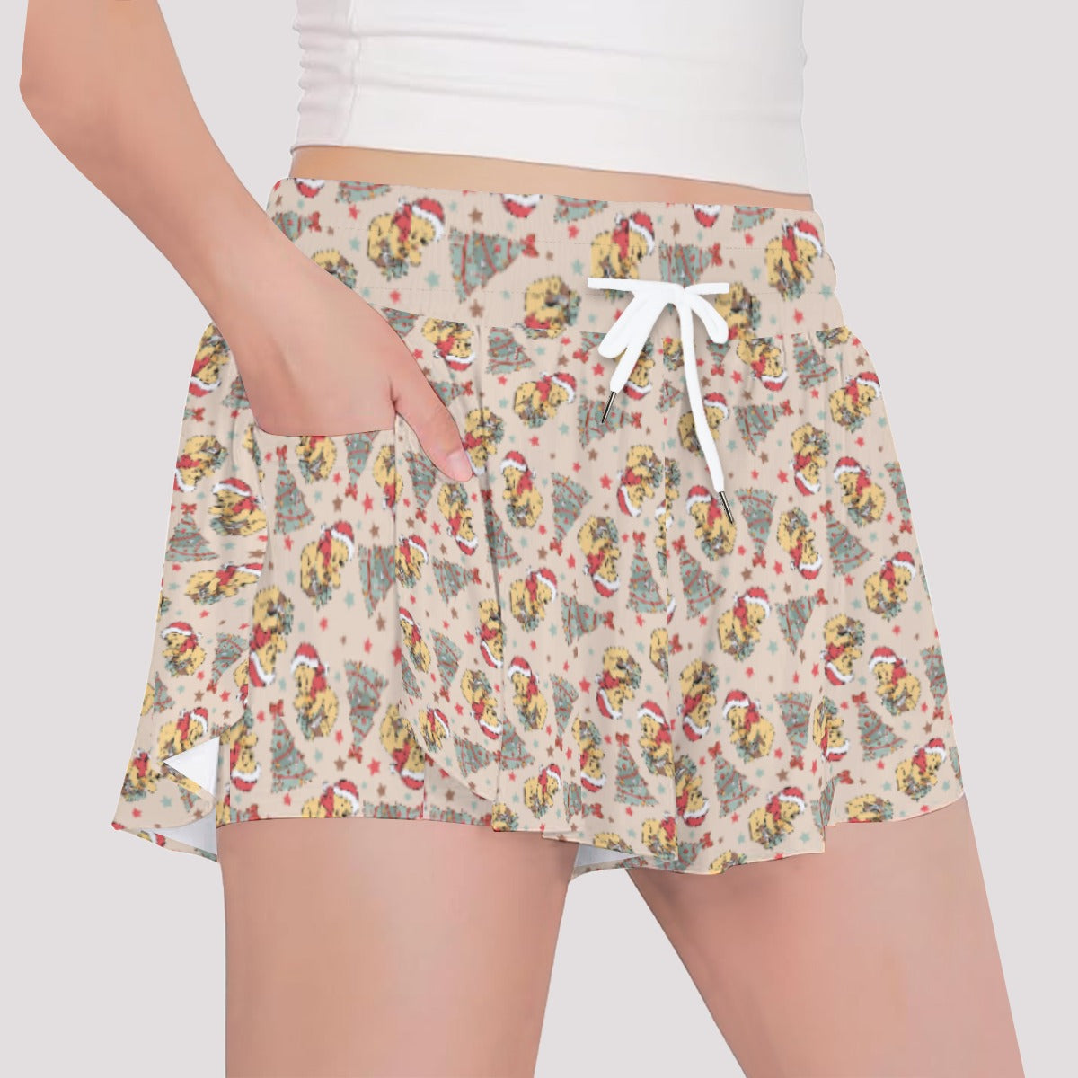 Cozy Bear Holiday Cheer - Girls’ Flowy Pocket Shorts