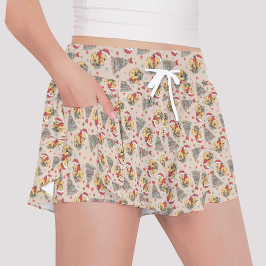 Cozy Bear Holiday Cheer - Girls’ Flowy Pocket Shorts