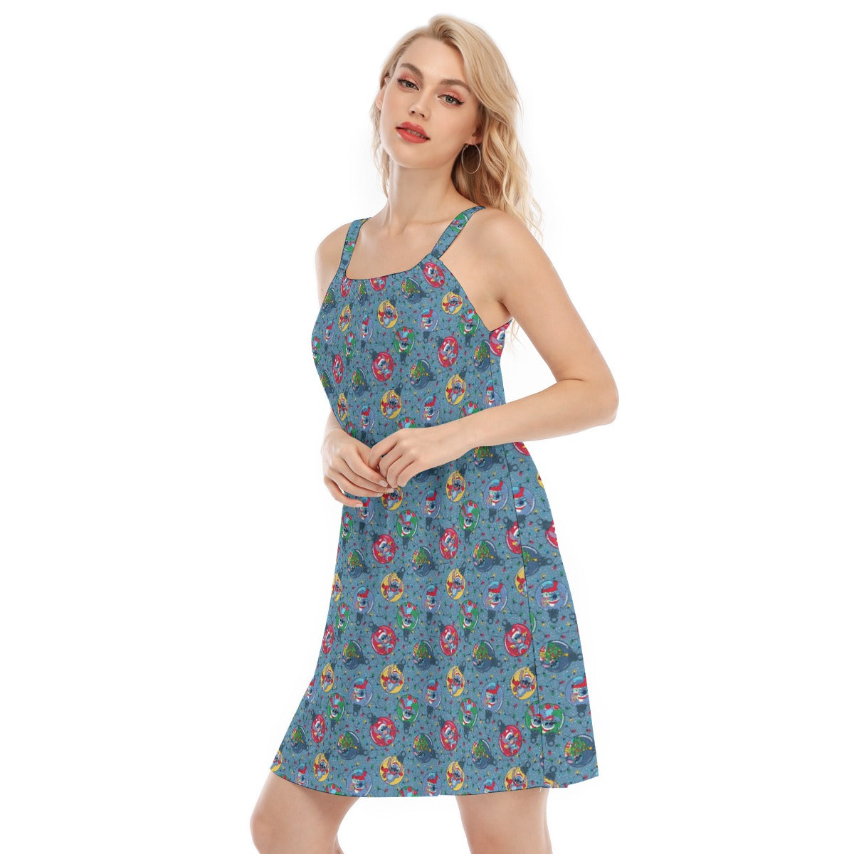 Holiday Baubles with Mischievous Blue Alien - Women’s Adjustable Sundress