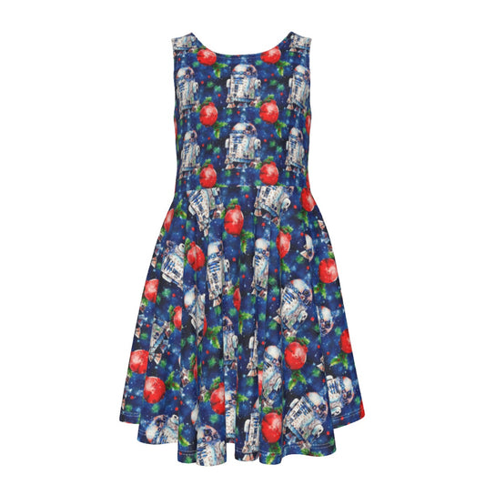 Little Blue Christmas Droid - Kid's Sleeveless Skater Dress