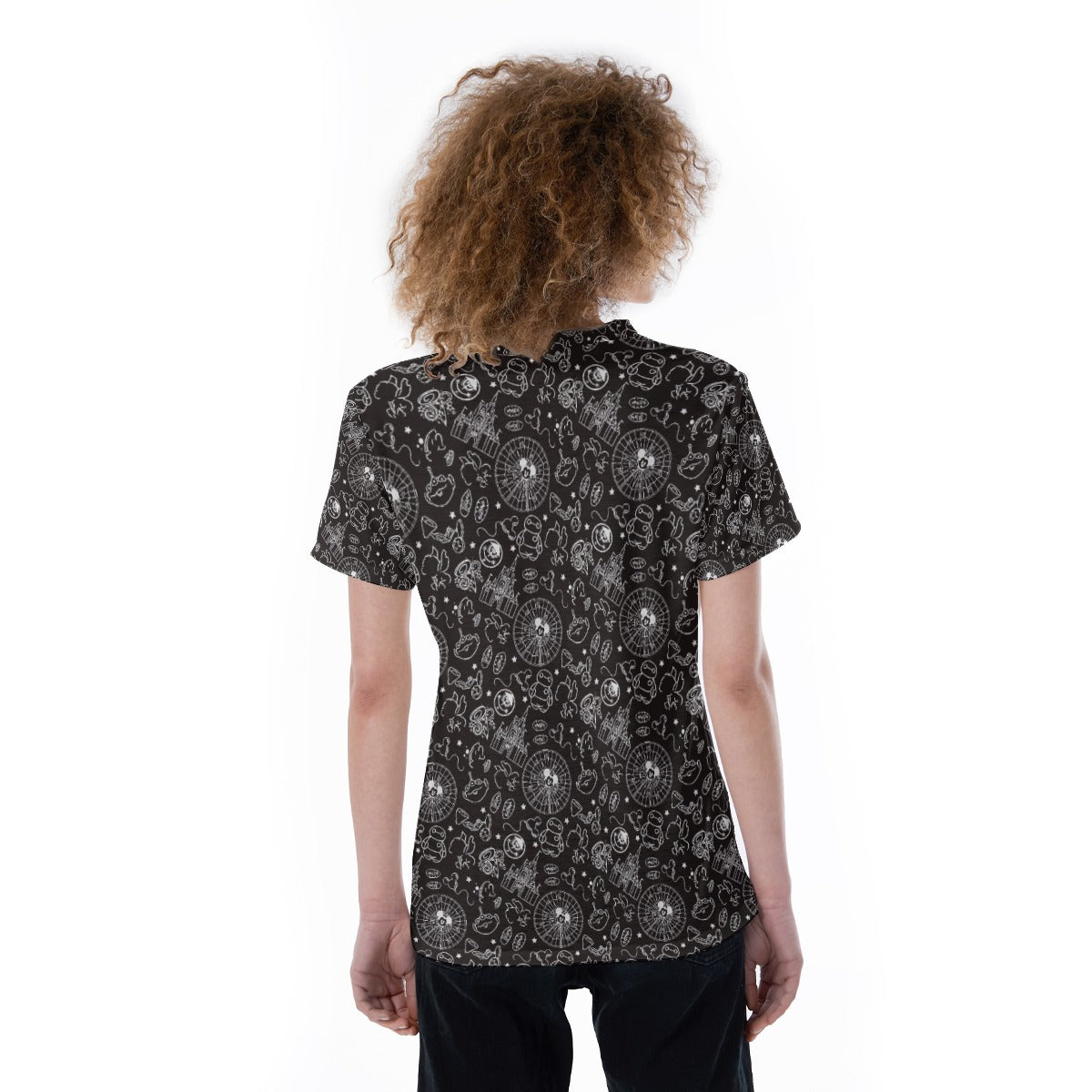 Monochrome Theme Park Icons - Women's Short Sleeve V-Neck T-Shirt