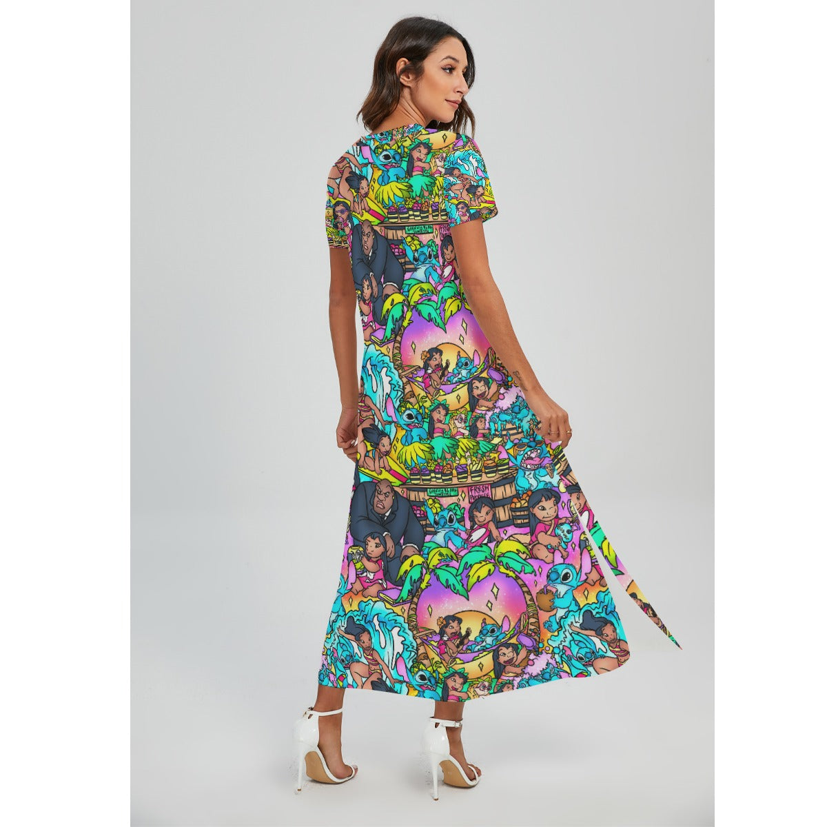 Ohana Island Storybook Scenes - Women's V-Neck Side Split Maxi Dress