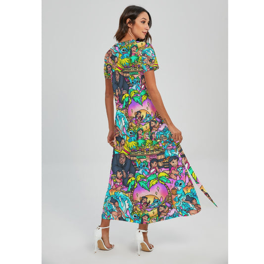 Ohana Island Storybook Scenes - Women's V-Neck Side Split Maxi Dress