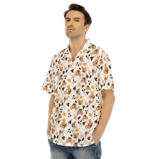 Checkered Halloween Ghosts & Pumpkins - Men's Hawaiian Button Up Shirt