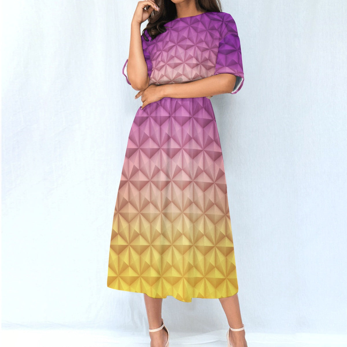 Geometric Spaceship Sphere - Women’s Elastic Waist Pocket Midi Dress