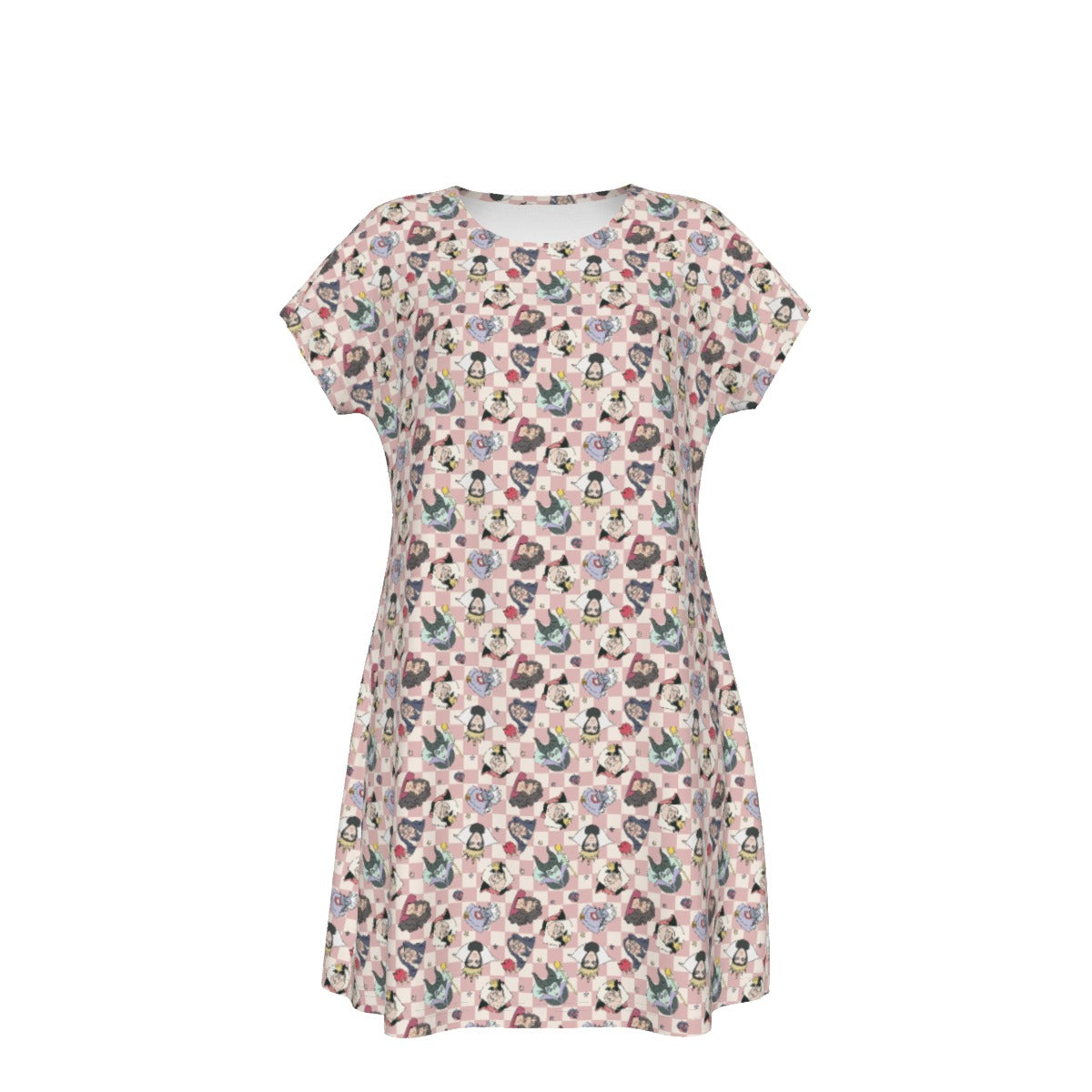 Pink Checkerboard Villains - Women's T-Shirt Dress