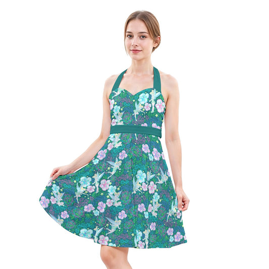Pixie in Neon Blooms - Women's Halter Vintage Pocket Dress