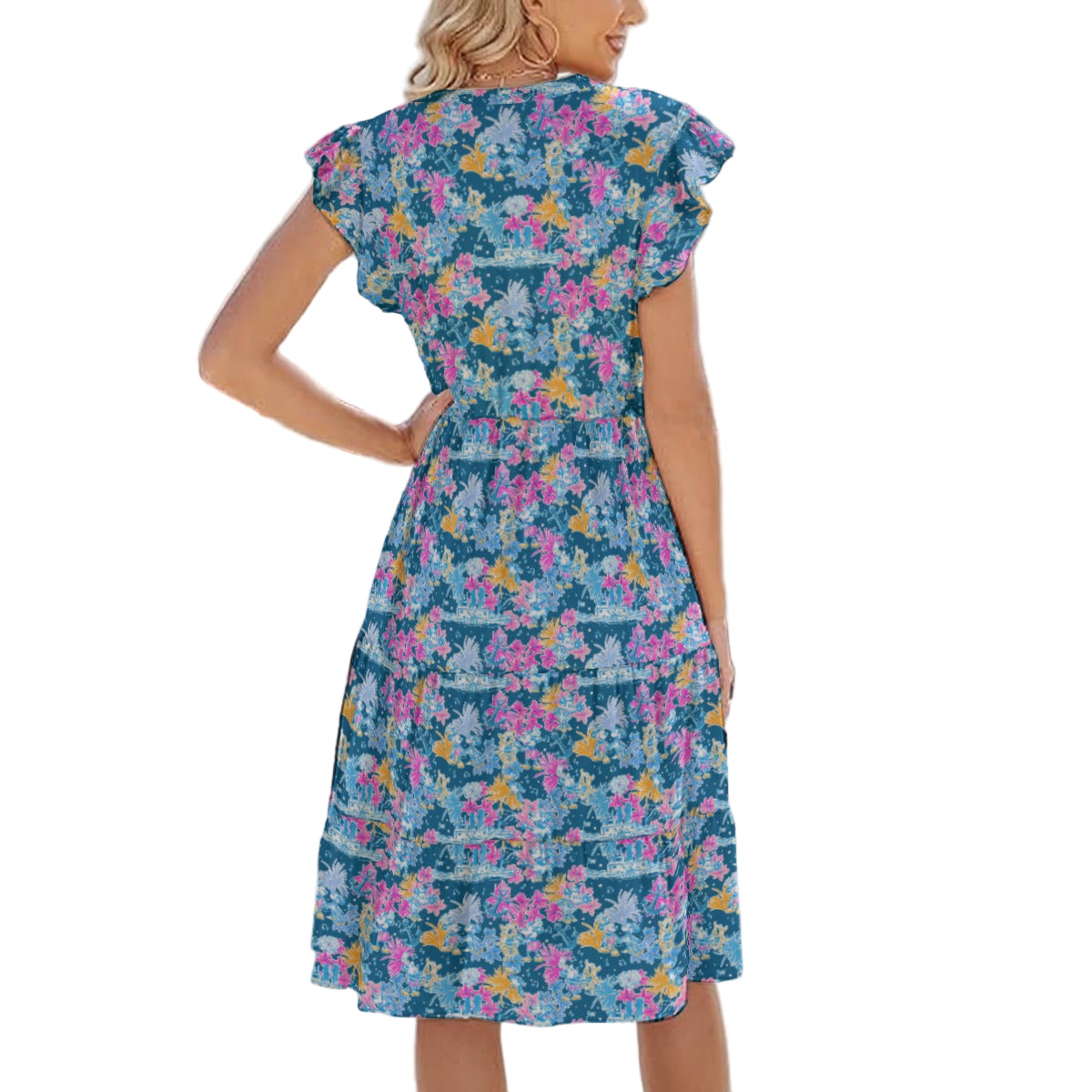 Bright Tropical Whimsy - Vintage Steamboat Captain - Women's Tiered Pocket Midi Dress
