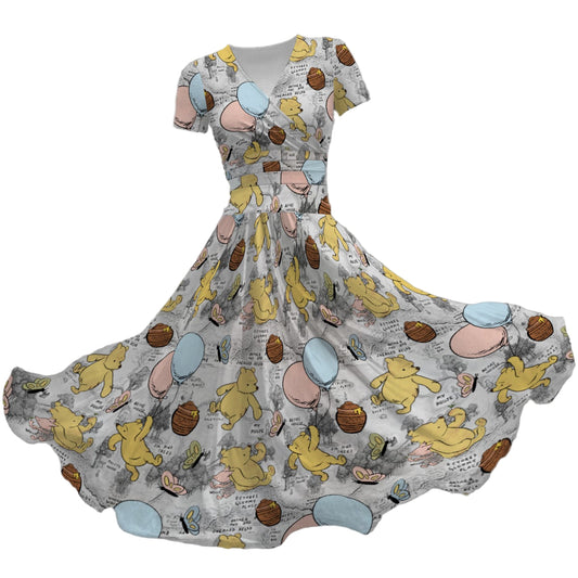 Silly Old Bear - Women's V-Neck Ruched Midi Dress