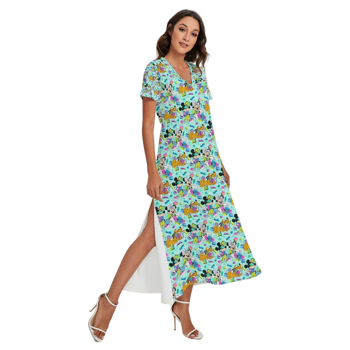 80s Pop Party Pals - Women's V-Neck Side Split Maxi Dress