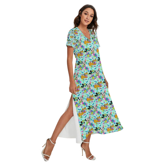 80s Pop Party Pals - Women's V-Neck Side Split Maxi Dress