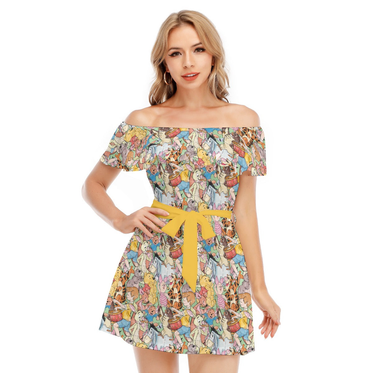 Sketched Hundred Acre Crew - Women's Off-shoulder Ruffle Dress
