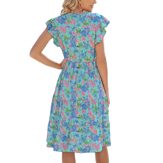 Derpy Tiger Blooms - Women's Tiered Pocket Midi Dress