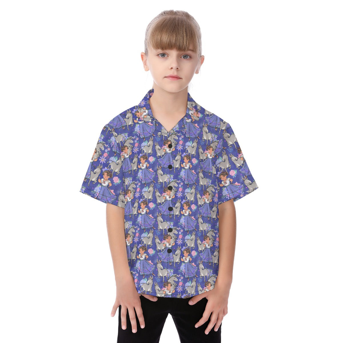 Whimsical Strong Heroine - Kid's Hawaiian Button Up Shirt