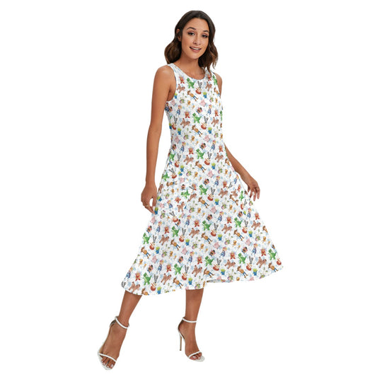 Playful Toy Friends - Women’s Diagonal Pocket Midi Dress