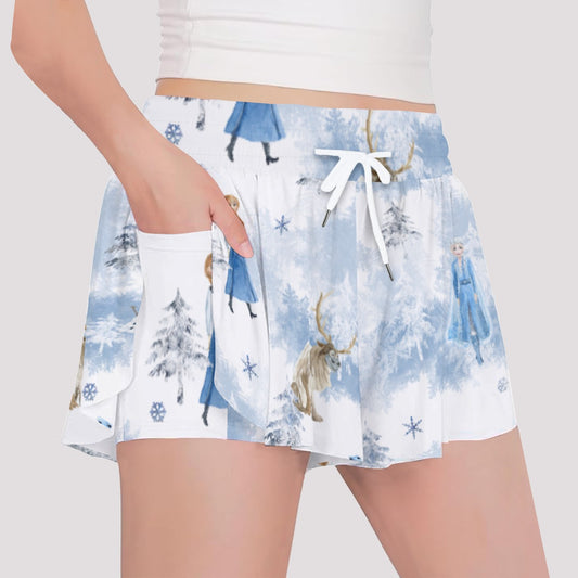 Enchanted Winter Landscape - Girls’ Flowy Pocket Shorts