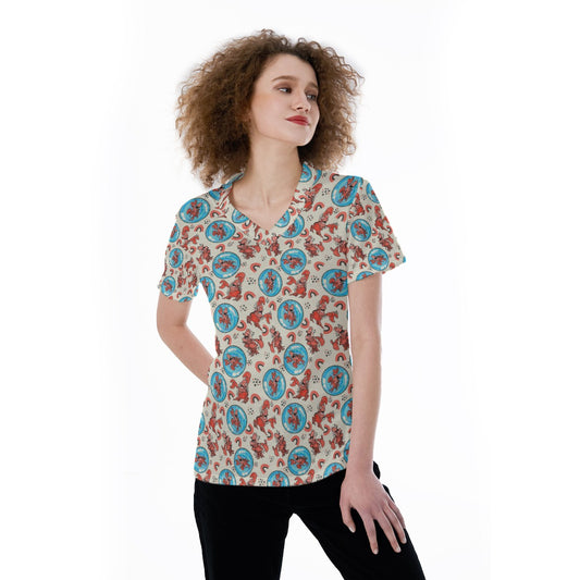 Joyful Crab by the Sea - Women's Short Sleeve V-Neck T-Shirt