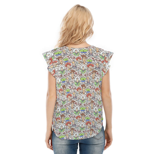Sketch Autographs of Animated Toy Friends - Women’s Flutter Sleeve Top