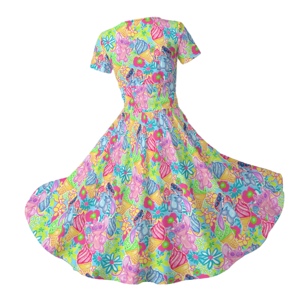 Neon Floral Summer Vibes - Women's V-Neck Ruched Midi Dress