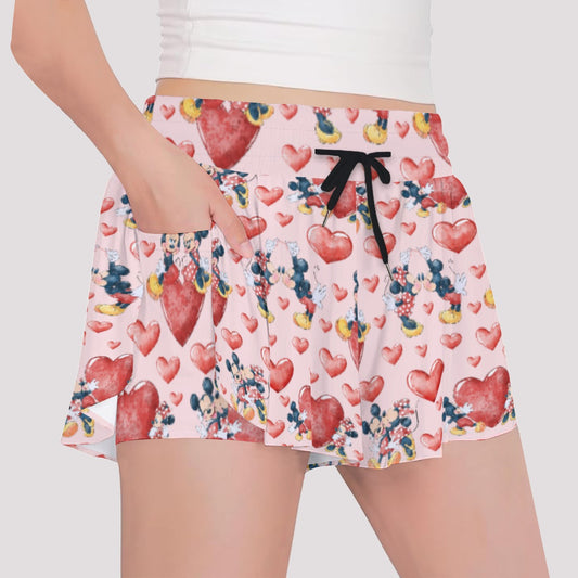 Valentine Mouse Couplennie - Girls’ Flowy Pocket Shorts