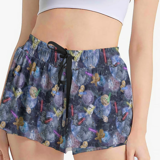 Watercolor Cosmic Battle - Women's Flowy Pocket Shorts