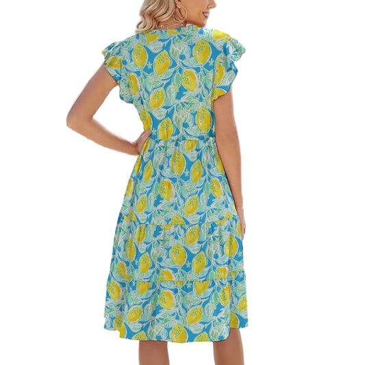 Lemon Drop Daydream - Women's Tiered Pocket Midi Dress