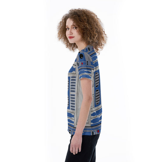 Little Blue Droid - Women's Short Sleeve V-Neck T-Shirt