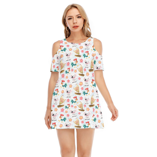 Island Pig & Rooster Duo - Women's Cold Shoulder Cotton Dress