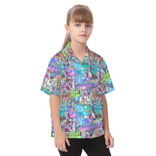Glass Slipper Storybook Scenes - Kid's Hawaiian Button Up Shirt