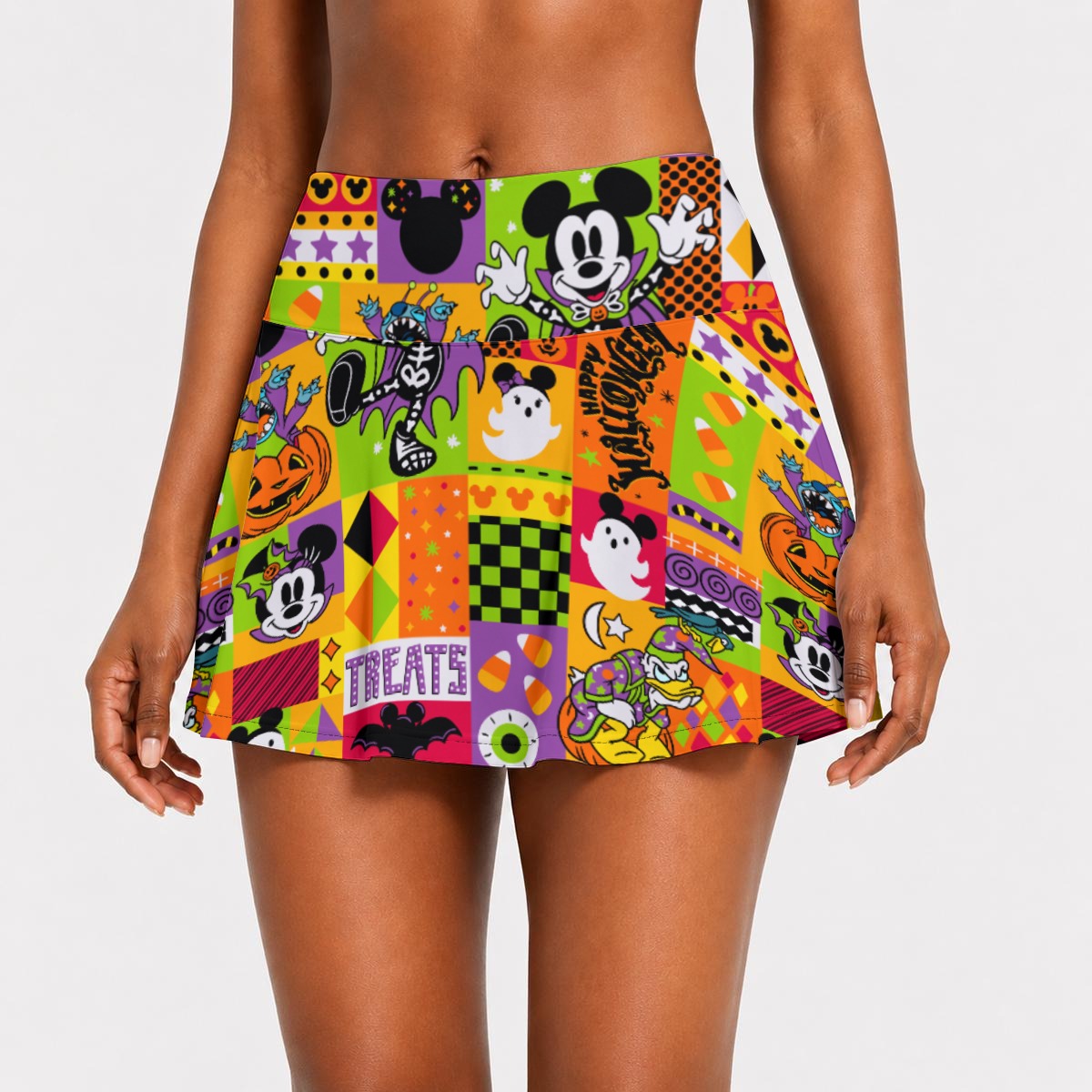 Spooky Patchwork Treats - Women’s Athletic Skater Skort with Pockets