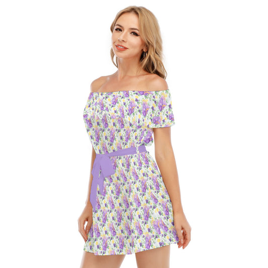 Zest Of The Fest Violet Lemonade - Women's Off-shoulder Ruffle Dress