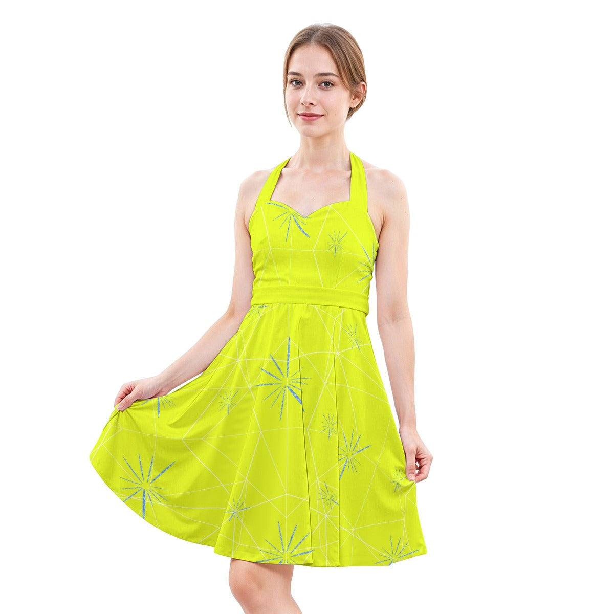 Joyful Blue & Yellow Florals - Women's Halter Vintage Pocket Dress