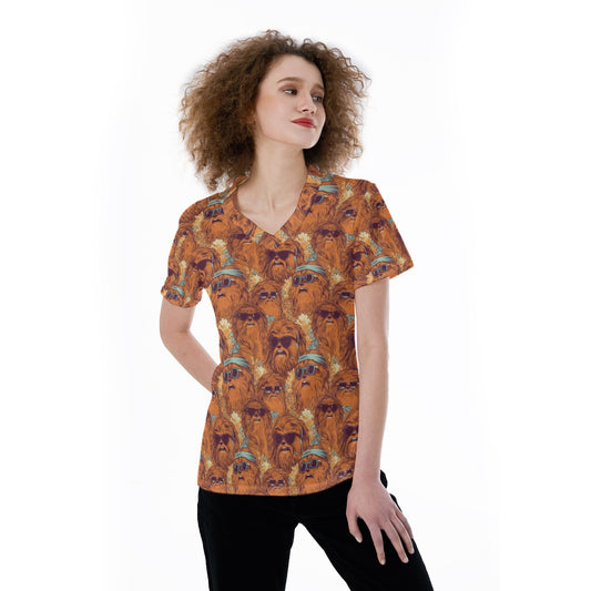 Retro Furry Friend Summer Vibes - Women's Short Sleeve V-Neck T-Shirt