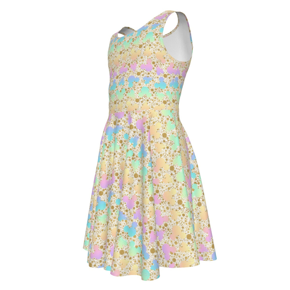 Gold Dot Rainbow Mouse Ears Castle - Kid's Sleeveless Skater Dress