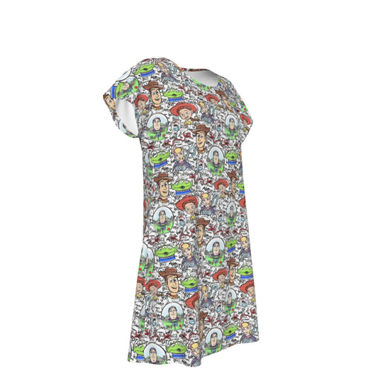 Sketch Autographs of Animated Toy Friends - Women's T-Shirt Dress