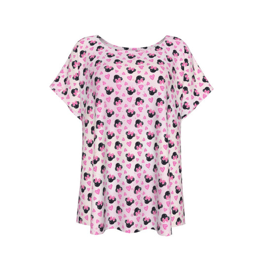 Watercolor Pink Bow Mouse Ears - Women’s Relaxed Fit Scoop Tee