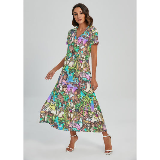 Bayou Princess Storybook Scenes - Women's V-Neck Side Split Maxi Dress