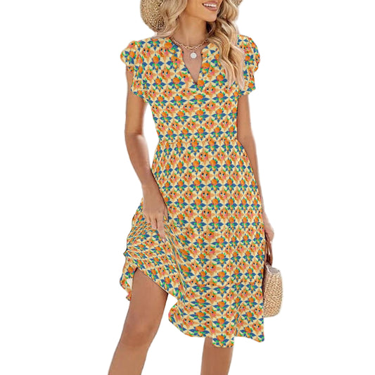 Retro Citrus Play - Women's Tiered Pocket Midi Dress