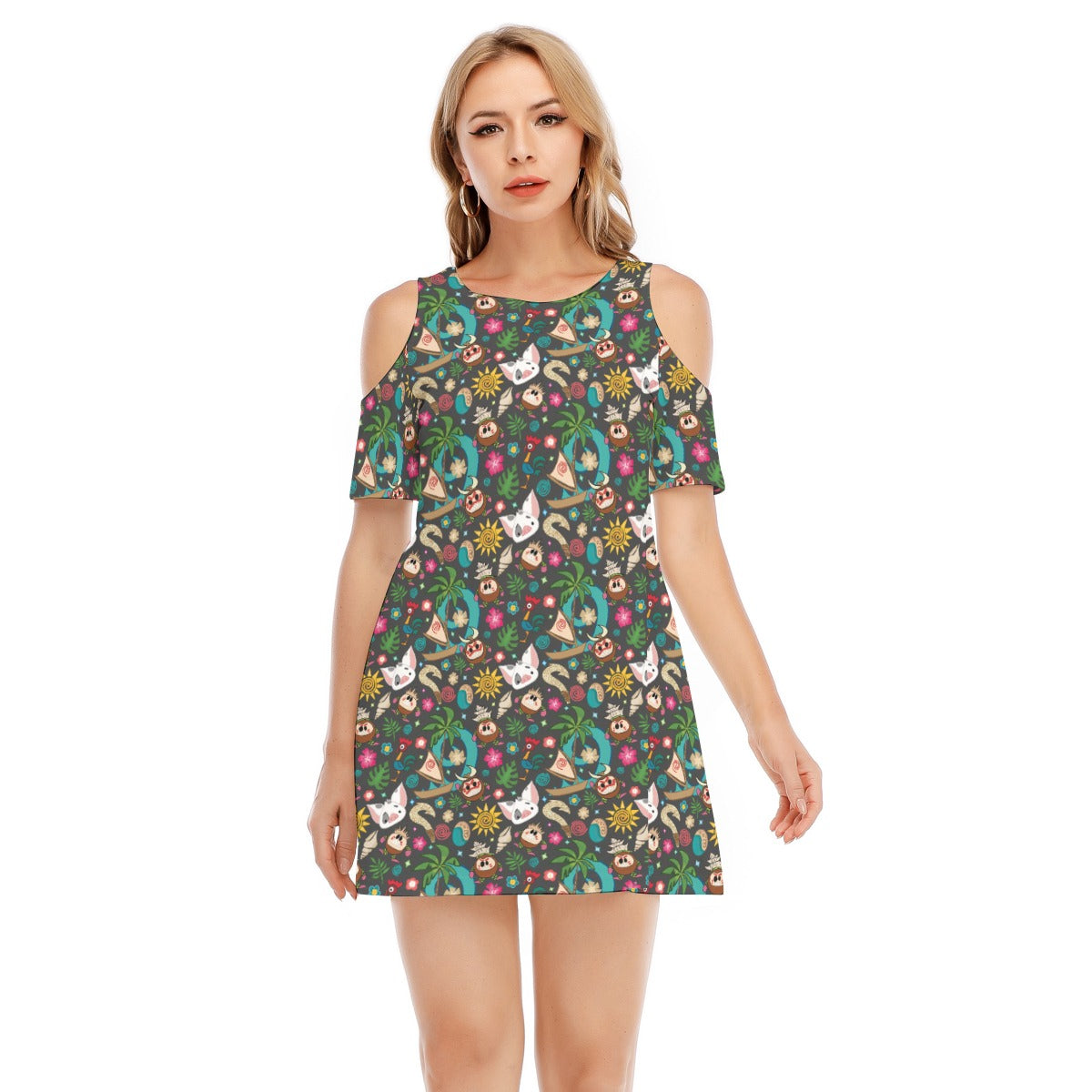Polynesian Princess Icons - Women's Cold Shoulder Cotton Dress