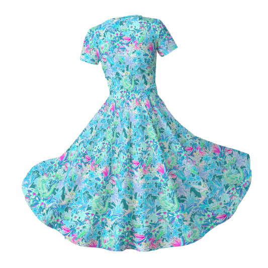 Bright Floral Flight - Neverland Adventure - Women's V-Neck Ruched Midi Dress