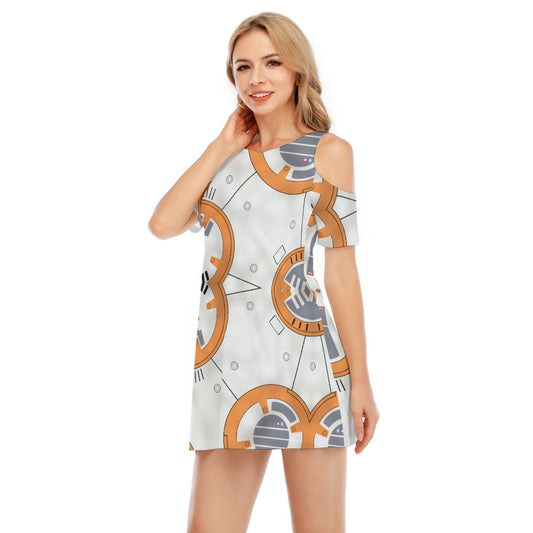 Little Round Droid - Women's Cold Shoulder Cotton Dress