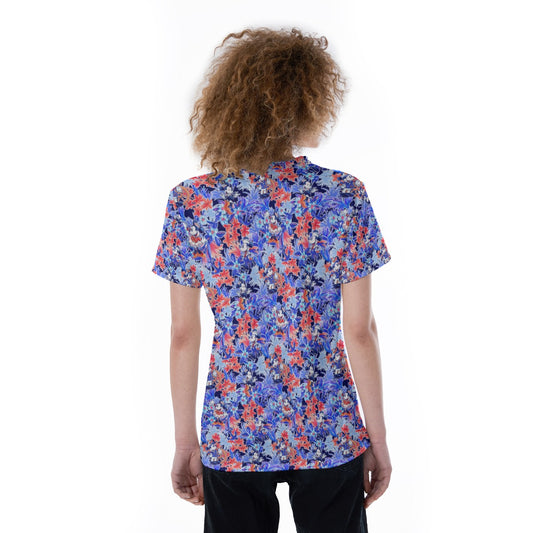 Navy Blooms Cruise - Women's Short Sleeve V-Neck T-Shirt