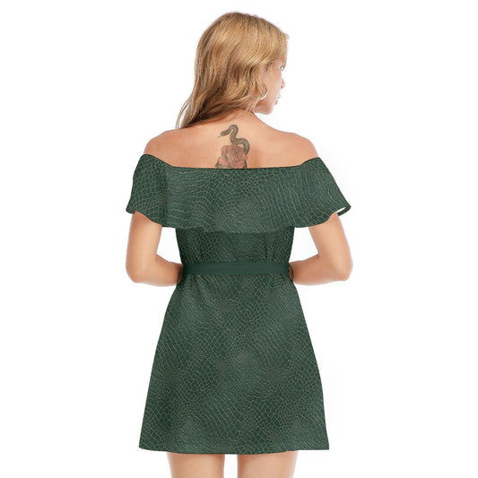 Animal Print - Alligator - Women's Off-shoulder Ruffle Dress