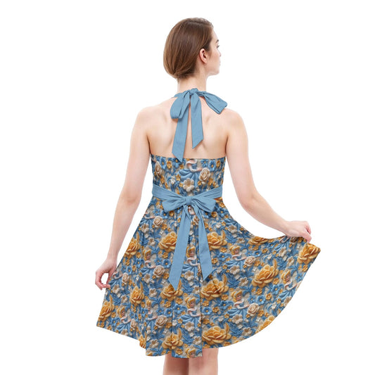 Regal Embroidered Royal Maiden - Women's Halter Vintage Pocket Dress