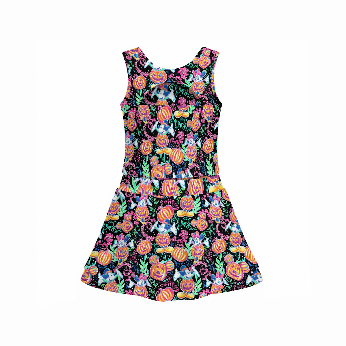 Mouse and Friends Pumpkin Parade - Women’s Athletic Skort Set with Open-Back Crop Top