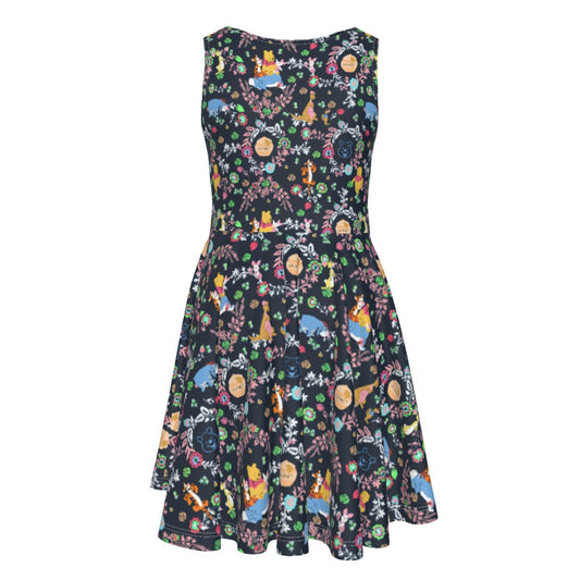 Garden Whimsy - Winnie The Pooh - Kid's Sleeveless Skater Dress
