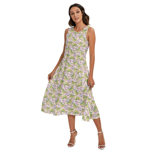 Cheerful Caterpillar Garden - Women’s Diagonal Pocket Midi Dress